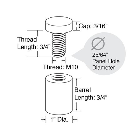 Outwater Round Standoffs, 3/4 in Bd L, Aluminum 1 in OD 3P1.56.00456